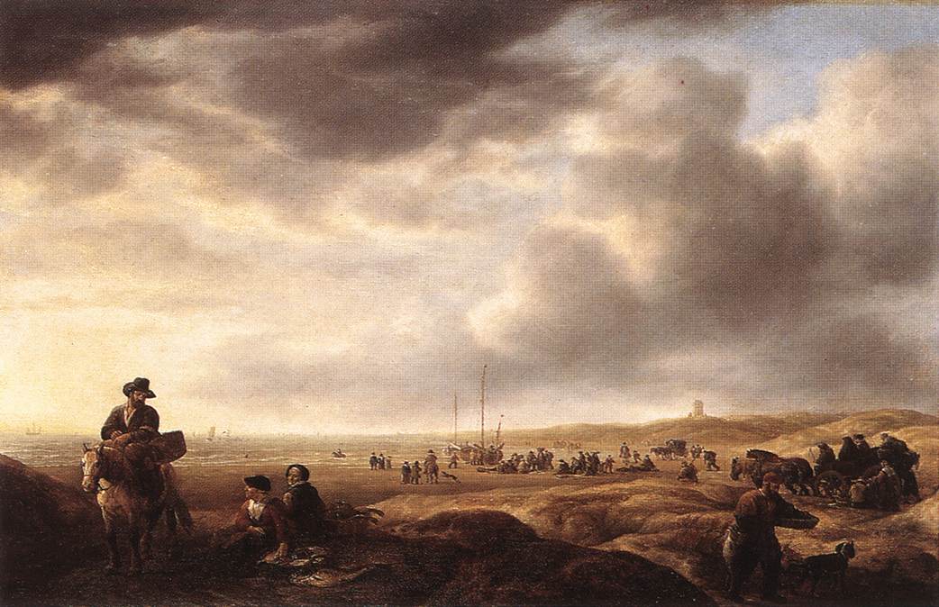 Beach near Scheveningen with Fish-Sellers ar